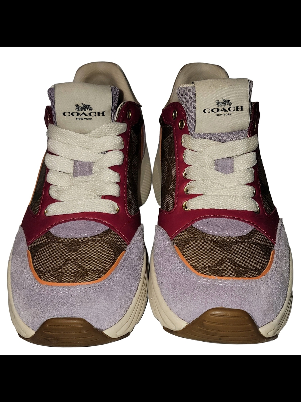 COACH Women's O Kids Logo Runner Sneakers in Purple, Brown & Pink Size 5.